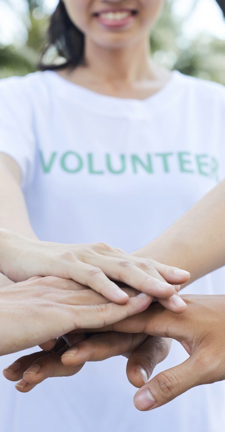 Volunteers standing hands